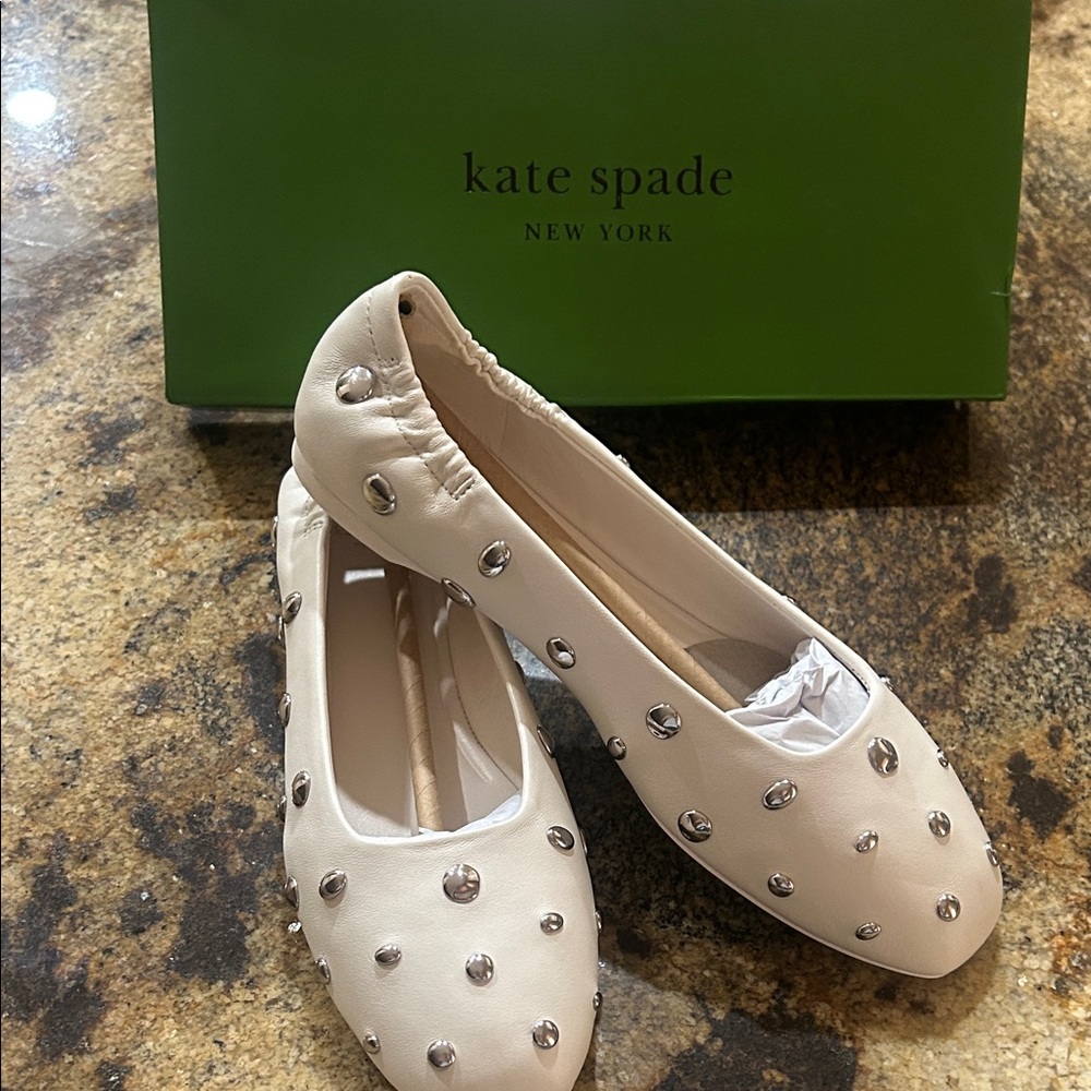 kate spade Ivory Leather Studded Ballet Flats